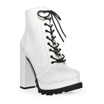 Wild Diva Womens Lace-Up Lug Sole Chunky Block Heel Platform Combat Ankle Booties