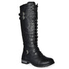 TIMBERLY-65A Strappy Buckle Military Combat Lace Up Knee Length Boots