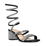 LARINA-192 Satin Rhinestone Spiral Ankle Strap Low Block Heels