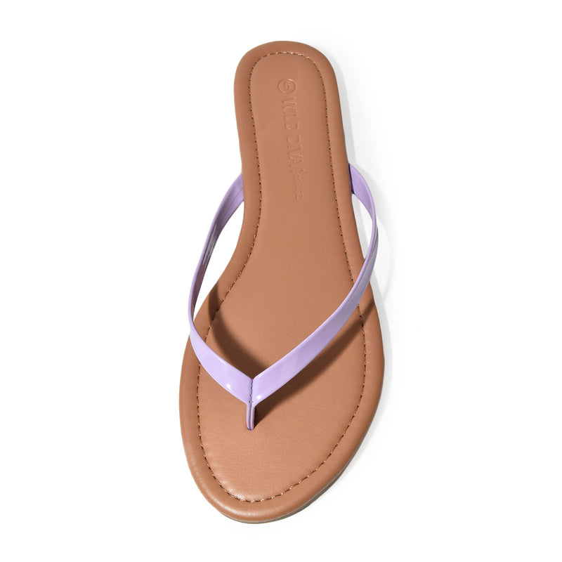 Wild Diva Classic Faux Patent Strap Leather Almond Toe Flip Flop Thong Sandals