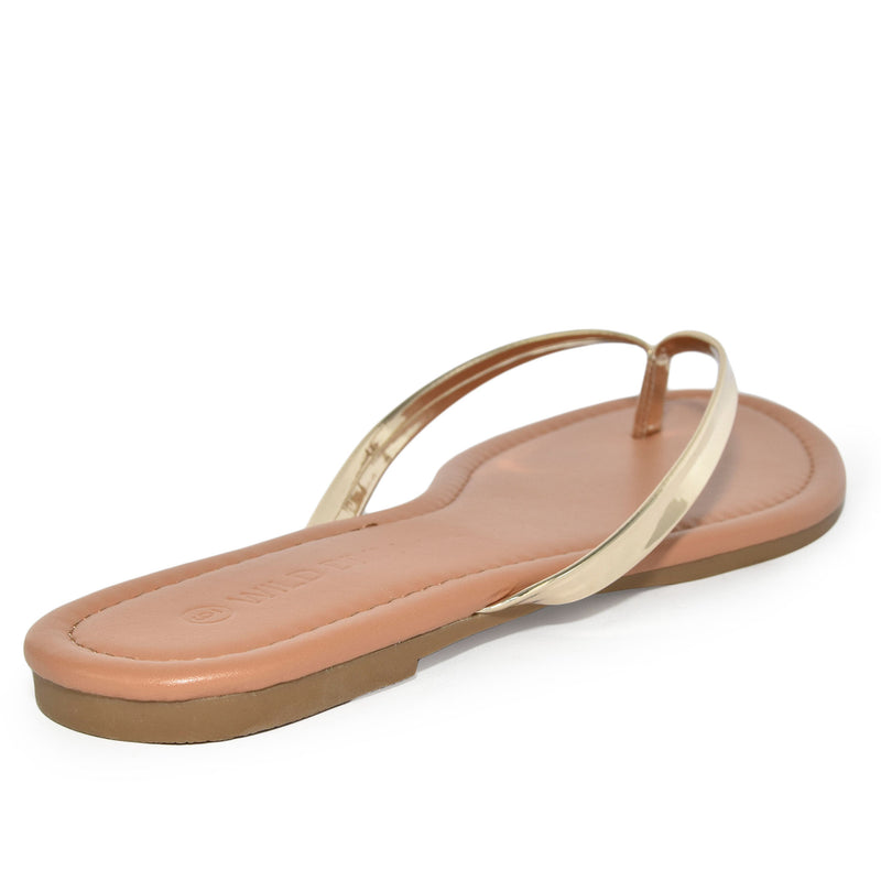 Wild Diva Classic Faux Patent Strap Leather Almond Toe Flip Flop Thong Sandals