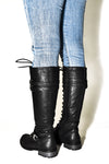 Wild Diva Women's Faux Leather Lace-Up Below The Knee Combat Fashion Military Boots