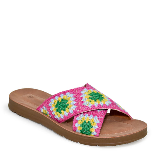 POLABUR-137 Boho Crochet Open Toe Slip On Slide Sandals