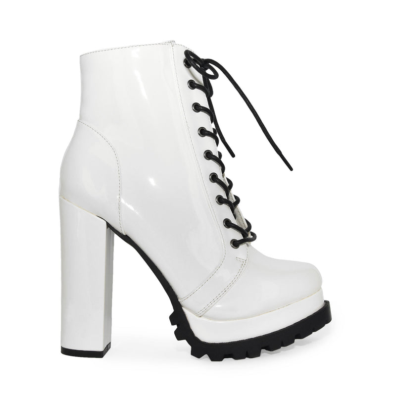 White Chunky Lace Up Ankle Boots | Ally Fashion