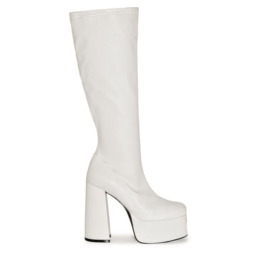 WINNA-01 Retro High Platform Chunky Block Heel Knee Length Boots